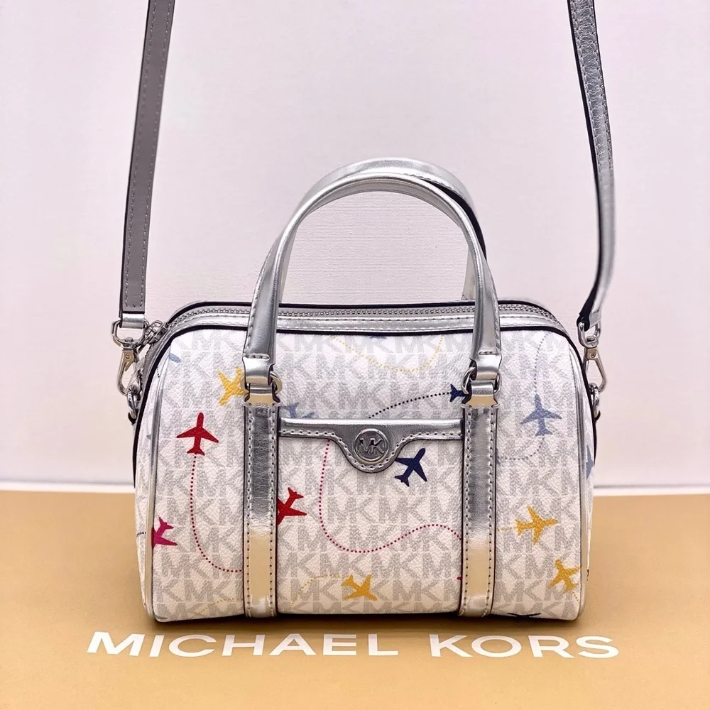 Michael Kors SM Satchel Crossbody Bag MK White Multi - Picture 6 of 11